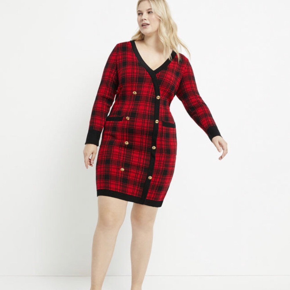 ELOQUII - Red & Black Sweater Dress